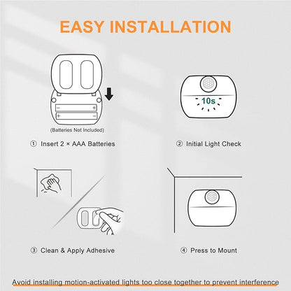 DiCUNO Motion Sensor Night Light, Stick-On Nightlight with Dusk to Dawn Sensor, 20lm, 3000K Warm White, 0.5W, Battery Operated LED Night Lights for Bedroom, Bathroom, Hallway, Stairs, 4-Pack