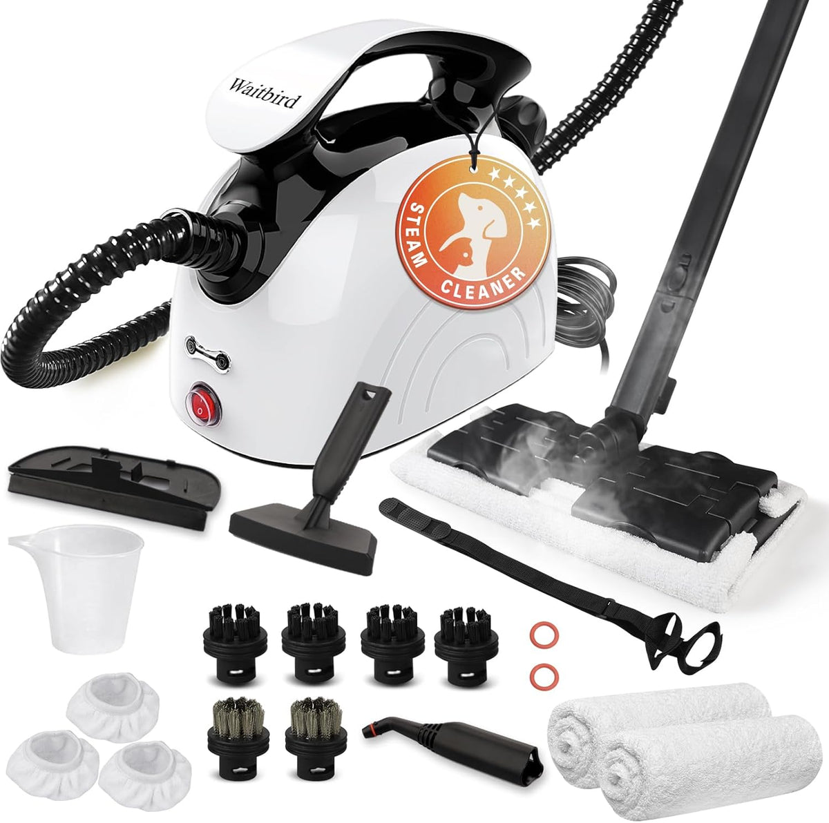 Steam Cleaner, Handheld Steamer with 21 Accessories, 248°F High-Temperature Steam for Floors, Grout, Tiles, Carpet, Cars - Portable 1.08L Tank, Child Lock, Chemical-Free Cleaning