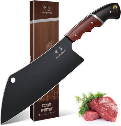 Meat Cleaver Knife 8inch - Black Butcher Knife for Meat Cutting, Japanese High Carbon Steel Vegetable Cleaver for Chopping
