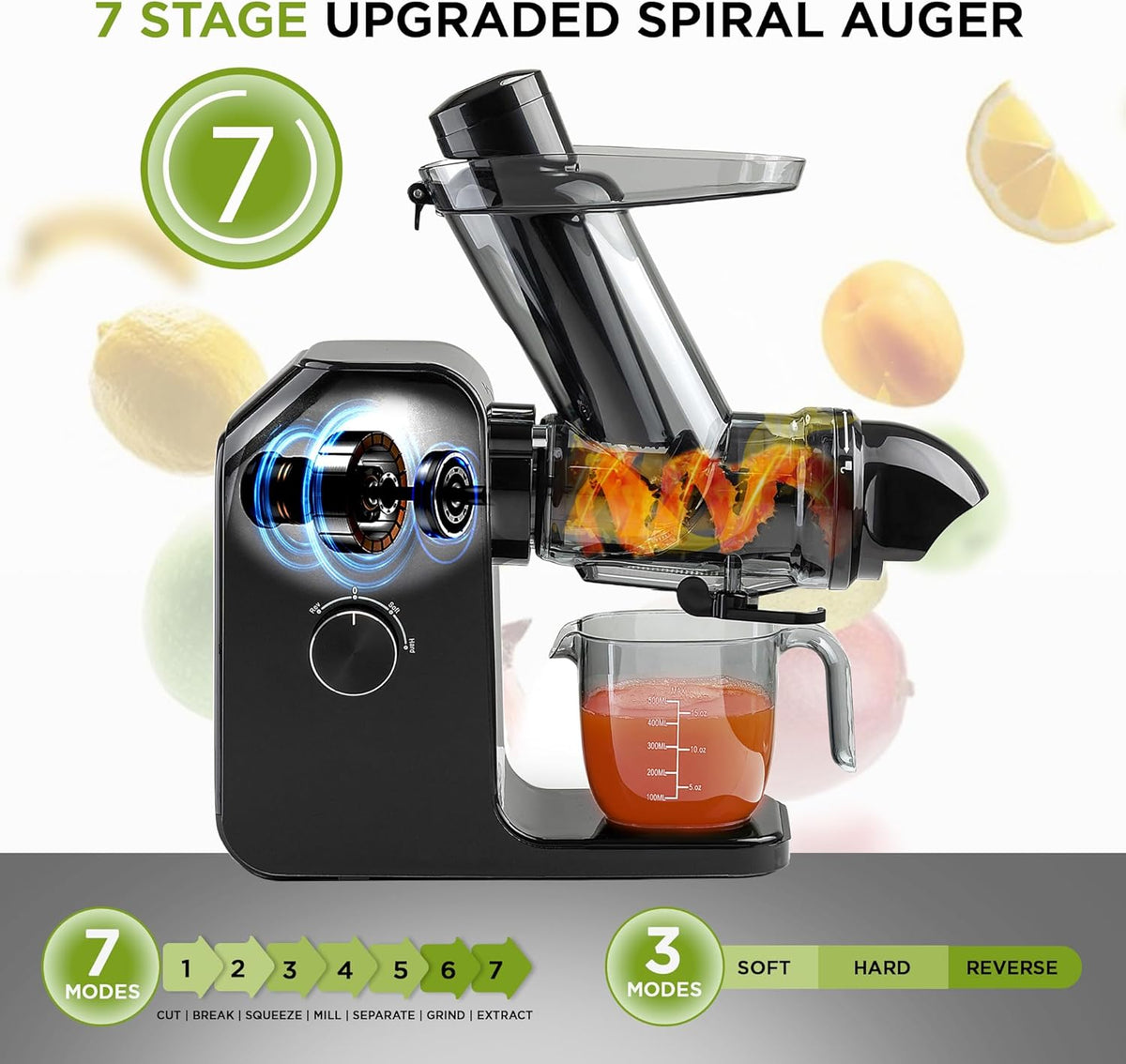 Cold Press Juicer Machine | 3 Inch Wide Chute | High Nutrition & Juice Yield | 3 Juicer Modes | Easy to Clean | Slow Masticating Juicer for Vegetables and Fruits [Black]