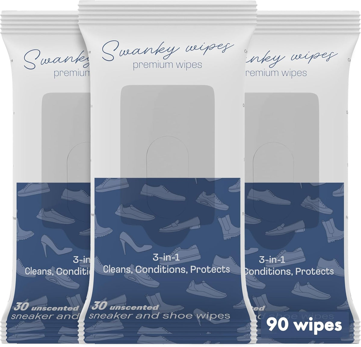 Swanky Shoe Cleaner Wipes - Leather and Sneaker Cleaner, Removes Dirt, Grime and Stains, Quick & Easy Shoe Sole and Boot Cleaning Wipes, Essential Shoe Cleaning Supplies - Soft Wipes, 90 Count