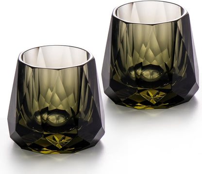 Kammak Crystal Whiskey Glasses Set of 2, 5.3oz Old Fashioned Glasses Stemless, Hand Blown Colored Cocktail Glasses, Engagement Gifts for Couples