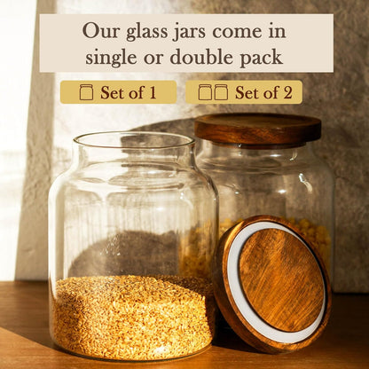 Labina Glass Storage Container Airtight Food Jars Kitchen Canister with Wood Lids, 60 Oz Wide Mouth Pantry Organization Glass Jar for Flour, Sugar, Cookie, Spagetti, Nuts and Candy