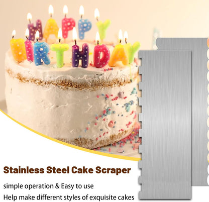 2 Pieces 8.7 Inche Stainless Steel Cake Scraper，Double Sided Patterned Edge Stripe Edge Smoother Scraper Cake Decorating，Cake Decorating Comb Cake Scraper (2, 2)