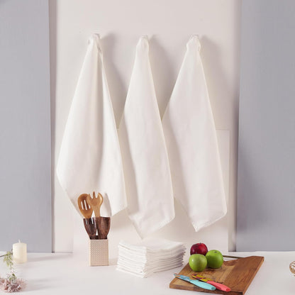 Kitchen Towels 100% Cotton Solid Kitchen Dish Cloths, Valentine Decor Hand Towel Reusuable Dish Towel for Cleaning &amp; Drying Tea Towels Set with Hanging Loop - 18"x 28", Pack of 6 - White