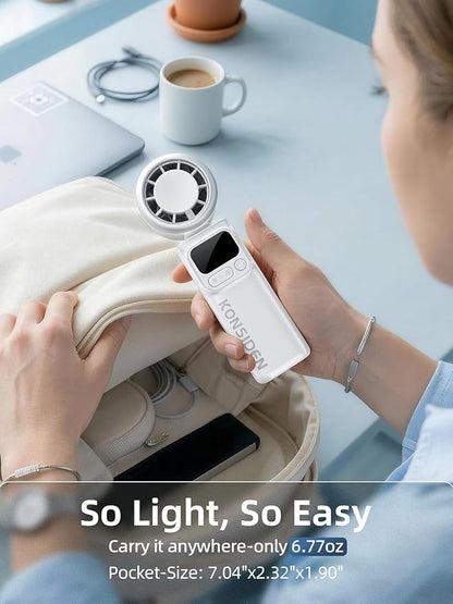 Portable Handheld Turbo Fan, 199 Stepless Speeds, 4000mAh USB Rechargeable, 12H Runtime, 2H Fast Charging, Smart Display, Emergency Flashlight, Personal Cooling Fan for Travel, Gym, Camping, Outdoors