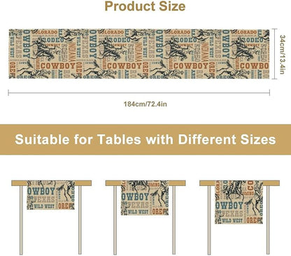 Western Cowboy Table Runner, Vintage Country American West Cowboy Riding Horse Table Runner for Home Kitchen Dining Party Farmhouse Cafe Outdoor 13x36in