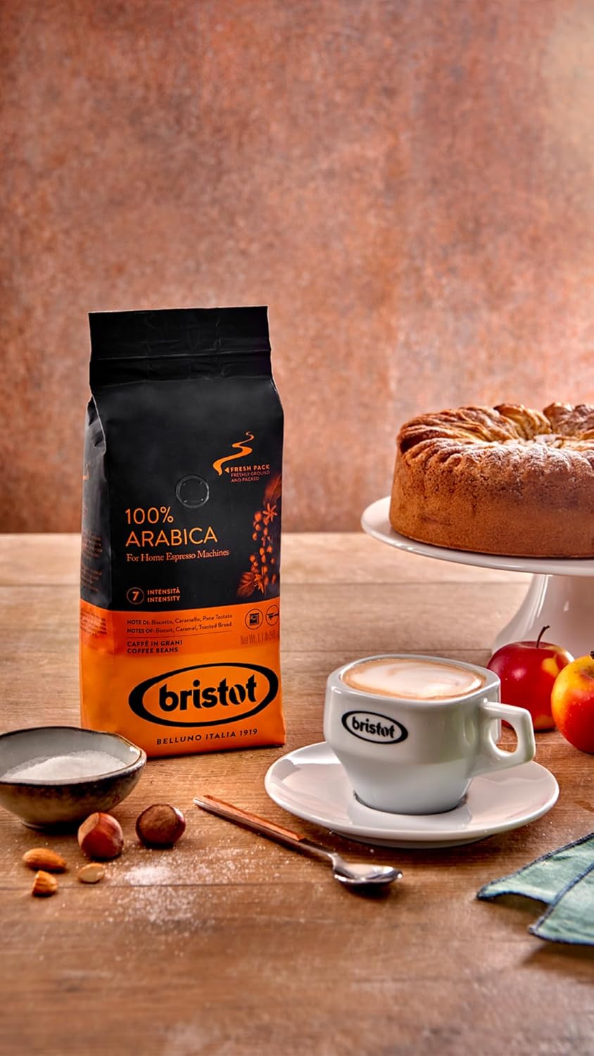 Bristot 100% Arabica Espresso Beans, Italian Espresso Beans, Medium Roast, 1.1lb/500g