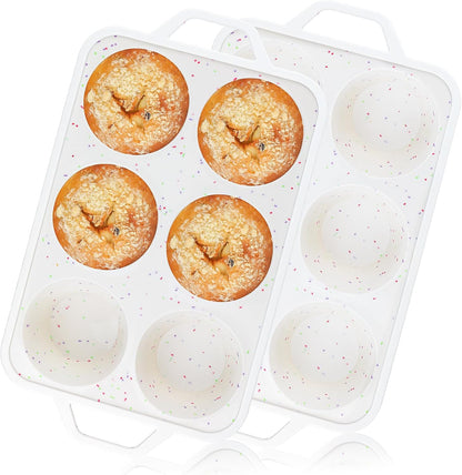 Vinino Jumbo Muffin Pan with Metal Reinforced Frame-2Pack, Silicone Cupcake Pan for Baking 6 Cup Jumbo Size, BPA Free Silicone Muffin Tray