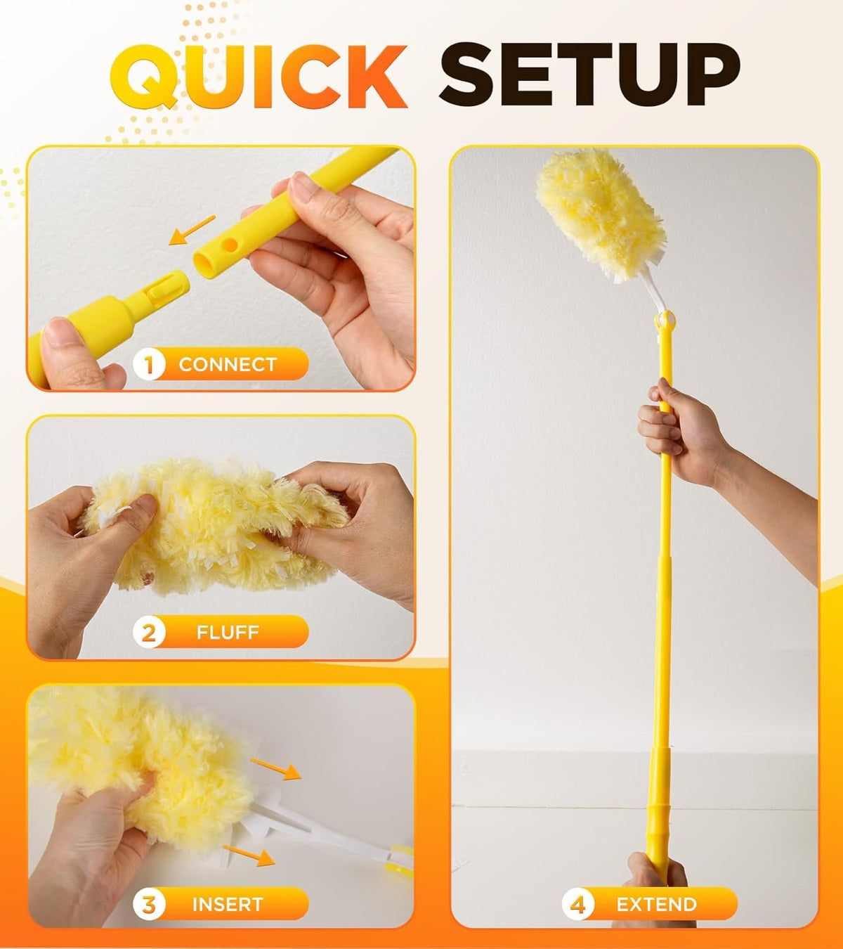 Heavy Duty Duster Refill Kit for Swiffer Duster with 3 ft Extension Pole & 20 Count Refills, 4X Microfibers Multisurface Dusters for Cleaning Home, Celling Fan, Blinds, Vent & Shelves