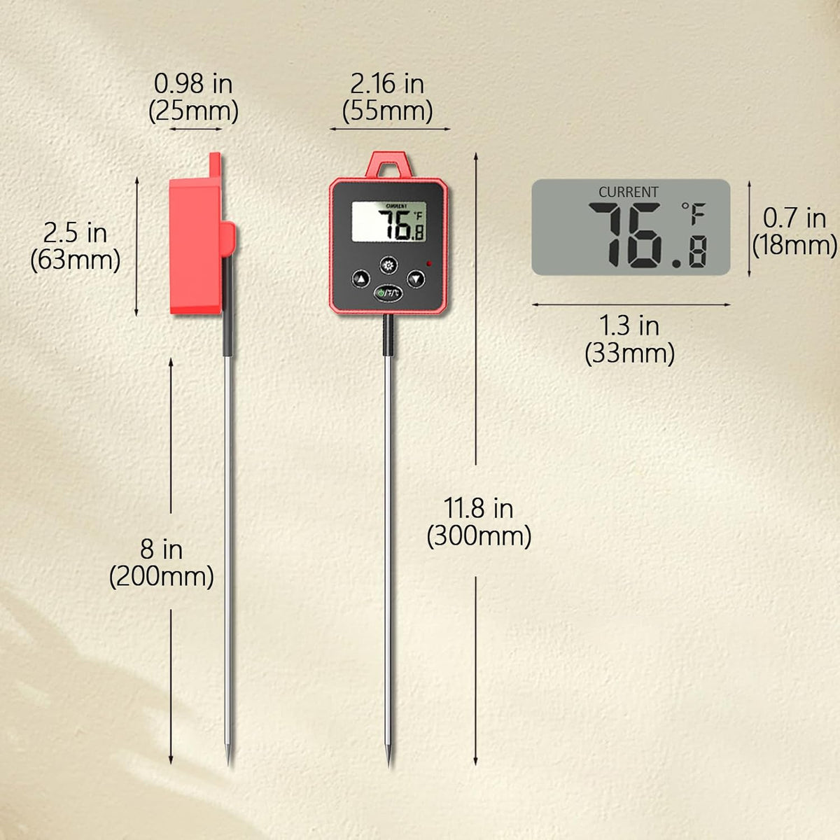 Waterproof Digital Candy Thermometer for Candy Making, Instant Read Cooking Thermometer with Pot Clip, Backlight LCD, 8" Long Probe