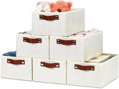 Bidtakay Collapsible Bins for Organizing - 6-Pack Hard Sided Closet Bins Cube Storage Baskets for Cabinet Pantry and Toy Organization - Ivory