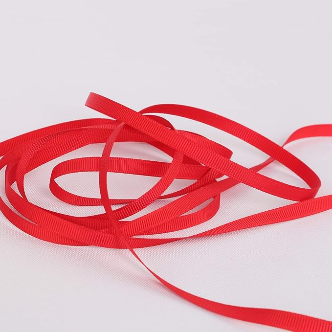Ribbonitlux 1/4" Wide Solid Grosgrain Ribbon 25 Yards (250-Red）, Set for Gift Wrapping, Party Decor, Sewing Applications, Wedding and Craft