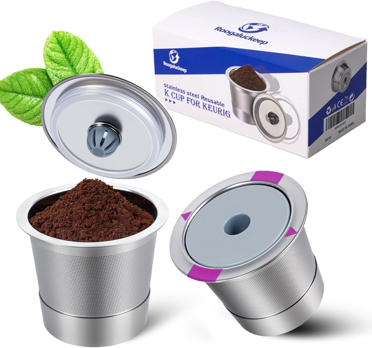 2 Pack Roogaluckeep Reusable Stainless Steel Coffee Pod Capsules, Stainless Steel Reusable K -Cups for Keurig