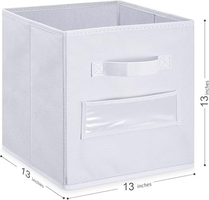 artsdi 13x13x13 storage cube bins (Set of 10) Fabric storage cubes with 10 Labels Window Cards & a Pen, storage cubes 13x13, Collapsible 13 inch cube storage bins, Cubby Organizer Boxes, White