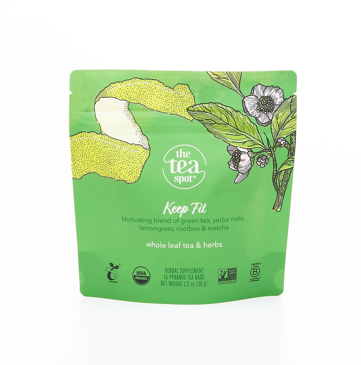 The Tea Spot Organic Keep Fit Green Tea with Yerba Mate and Matcha for Metabolic Support, Blend of Green Tea, Matcha, Yerba Mate, Rooibos