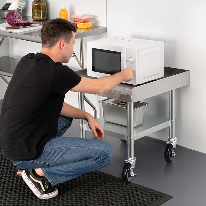 HARDURA Stainless Steel Equipment Work Stand 24" x 24" Prep Table with Under Shelf and Caster for Commercial & Workplace, Home, Hotel, Garage