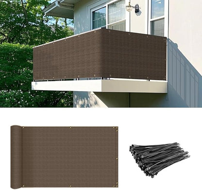 2.5' x 90' Balcony Privacy Screen Fence Cover with Zip Ties Grommets for Apartment Patio Porch Deck Backyard Outdoor (Brown)