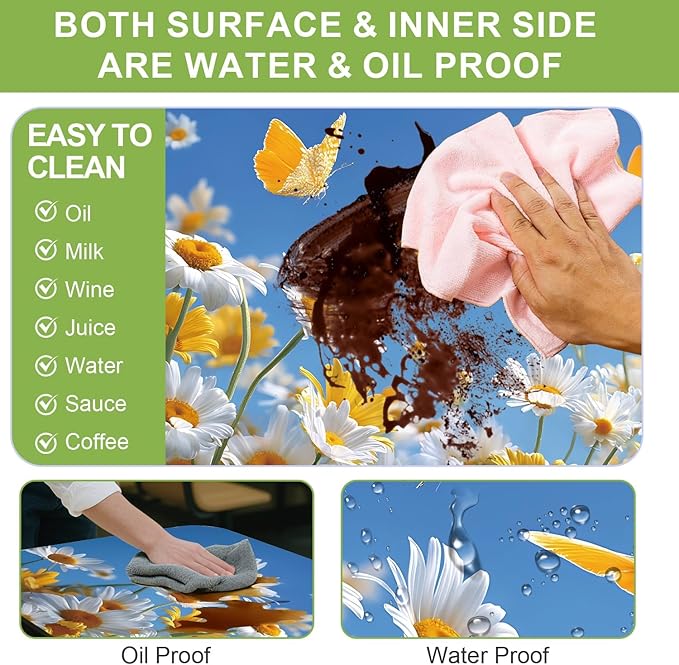 ANNA QUEEN 6FT Daisy Spring Picnic Table Cover with Bench Covers Picnic Table Cover Set 3PCS 72"x30", Outdoor Bench and Tablecloth Furniture Protection