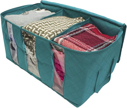 Sorbus Foldable Storage Bag Organizers, 3 Sections, Great for Clothes, Blankets, Closets, Bedrooms, and More, 2-Pack