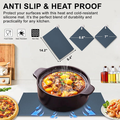 2 Pack 9.5"x14.2" Trivets for Hot Dishes, Hot Pads for Kitchen, Silicone Trivets for Hot Pots and Pans, Hot Plates to Protect Table, Heat Resistant Silicone Trivet Grey (Dark Grey, 9.5"x14.2")