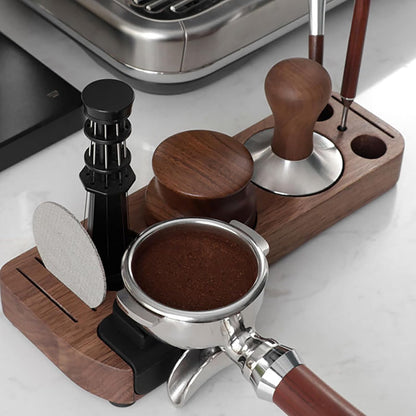 Joyeee Wooden Espresso Tamping Station, Portafilter Tamping Stand Espresso Coffee Organizer Box Fit for Storage 51, 53, 58MM Espresso Tamper Mat Portafilter Holder, (Accessories not included)