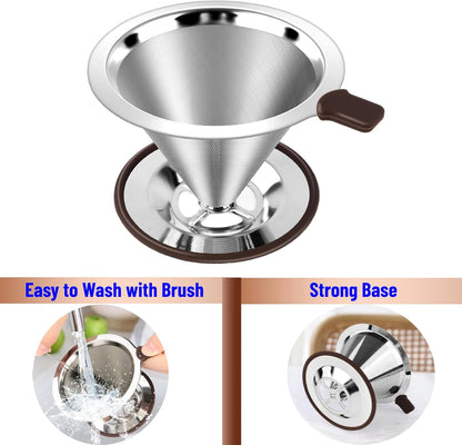 Reusable Paperless Coffee Filter V60,Coffee Dripper,Professional Stainless Steel Drip Cone Brew Coffee Strainer,Double Micro Mesh Filter
