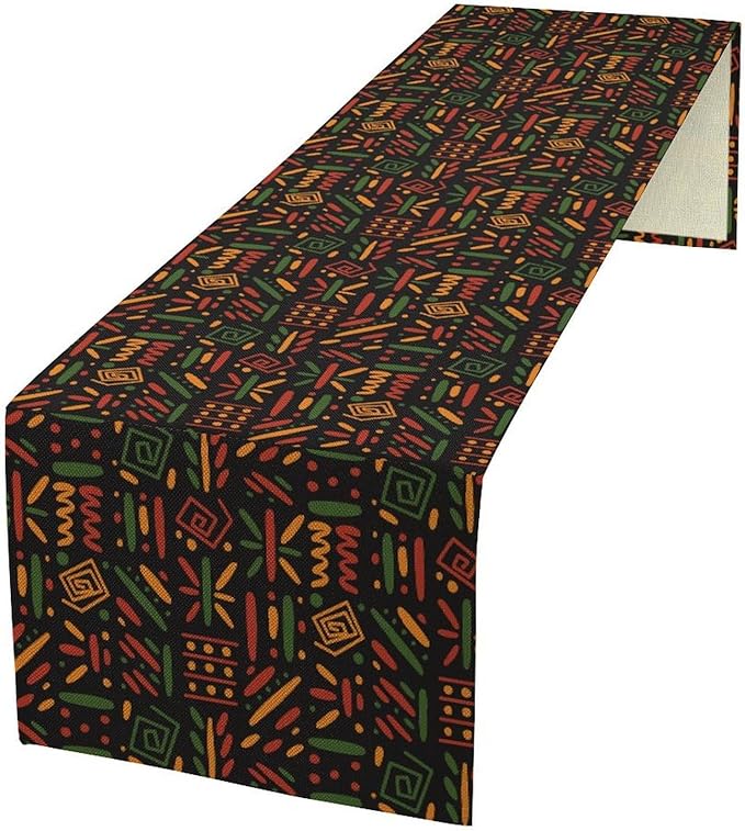 African Tribal Table Runner, Black Liberation Traditional Juneteenth Kitchen Dining Table Decoration for Home Party Holiday Dining Banquet 13x60in
