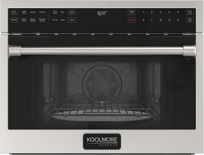 KoolMore KM-CWO24-AFSS Reserve Built-in Microwave Convection Oven with Air Fry, 3-in-1 Combo, Sensor Cook, Soft-Close Door, Stainless Steel, Premium 24 in. /1.6 cu. ft, Black