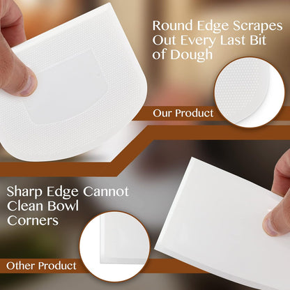 Plastic Bench Scraper for Baking - 2 White Bowl Scraper - Flexible Food Safe Dough Scraper Multipurpose Good Grip Curved and Flat Edge Dough Cutter
