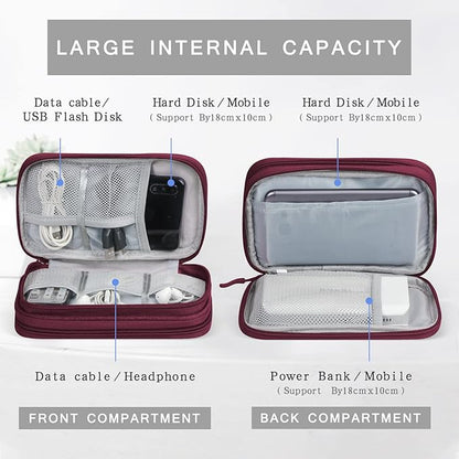 Skycase Electronic Organizer Travel Case - Waterproof Travel Cord Pouches for Organization, Cable Organizer, All-in-One Double Layers Storage Bag for Accessories, Charger, Cable, Wine Red