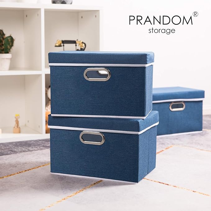 PRANDOM Collapsible Storage Bin with Lid [1-Pack] Fabric Foldable Storage Box Organizer Container Basket Cube with Cover for Home Bedroom Closet Office Nursery Royal Blue(14.9x9.8x9.8)