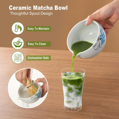Matcha Whisk Set Cute,8pcs Matcha Set Whisk And Bowl,Matcha Kit Set With Bamboo Whisk,Ceramic Matcha Bowl,Sifter,Scoop,Holder,Towel,Stand,Spoon