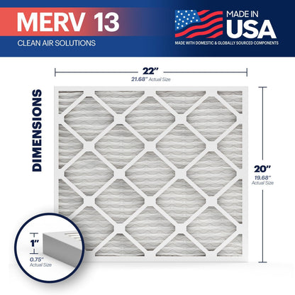 BNX TruFilter 20x22x1 Air Filter MERV 13 (6-Pack) - MADE IN USA - Electrostatic Pleated Air Conditioner HVAC AC Furnace Filters for Allergies, Pollen, Mold, Bacteria, Smoke, Allergen, MPR 1900 FPR 10