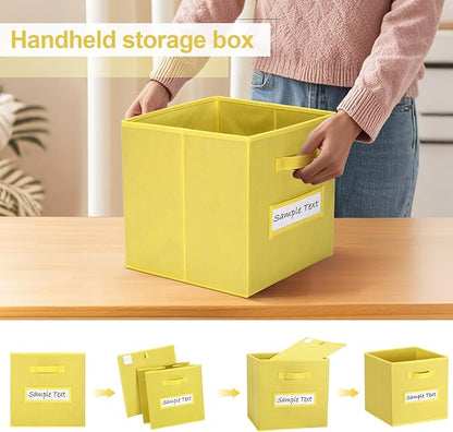 artsdi 11x11 storage cube bins (Set of 10) Foldable Fabric storage cubes with 10 Labels Window Cards & a Pen,11 inch cube storage bin,Closet Organizers for Shelves,Cubby Organizer Boxes,Dark Yellow