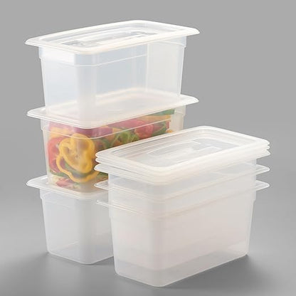 CURTA 6-Pack 1/3 Size 6" Deep Food Pan with Sealing Lid – NSF Commercial-Grade Translucent Polypropylene, Stackable Freezer-Safe Storage for Restaurants, Catering & Buffets
