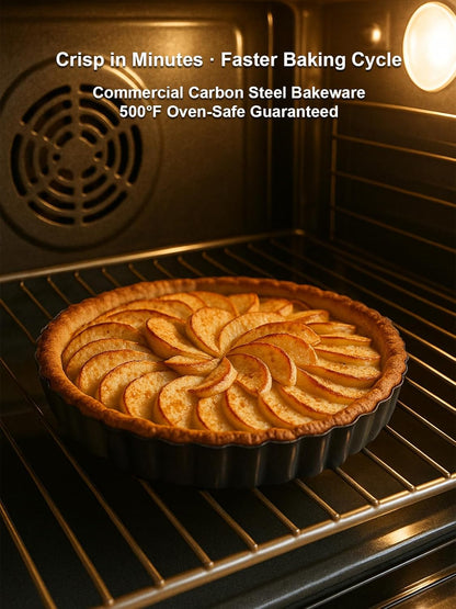 9 Inch Quiche Tart Pans with Pie Cake Server. Removable Bottom, Non-Stick Coating, Rugged Carbon Steel for Tart Quiche Baking