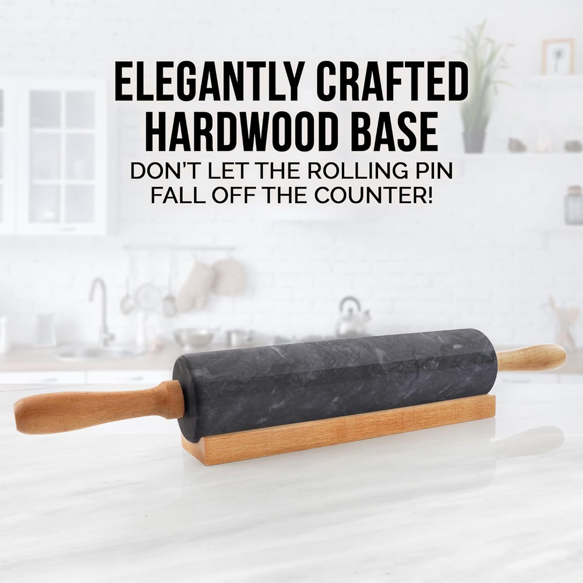 Zulay Kitchen 17-Inch Marble Rolling Pin With Stand - Polished Marble Rolling Pins For Baking - Long Rolling Pin Marble With Beechwood Handle
