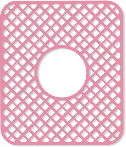 2 Pack Silicone Sink Protector for Kitchen Sink, Lozenge Pattern 13 x 11 inches Sink Grid Mat Silicone Protectors, Center Drain, Pink