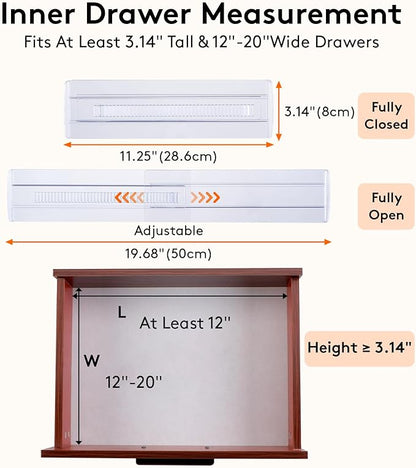 6 Pack Drawer Dividers, Adjustable Drawer Organiser Divider(11.3-20"), 3.2" High Extendable Plastic Drawer Dividers for Kitchen Bedroom Office Desk Cosmetic Cutlery Organisers
