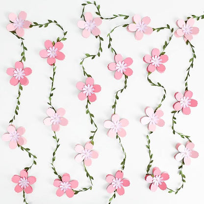 3D Cherry Blossom Flower Garland (2PCS) Flower Banner Pink Paper Cherry Flower Garland for Spring Garden Party Wedding Backdrop Arch Decor