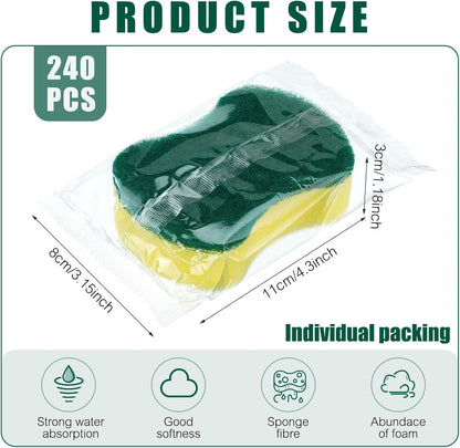 Tanlade 240 Pcs Individually Wrapped Sponges Kitchen Bulk Non Scratch Scouring Sponges for Dishes Household Cleaning Travel Apartments Hotel Car
