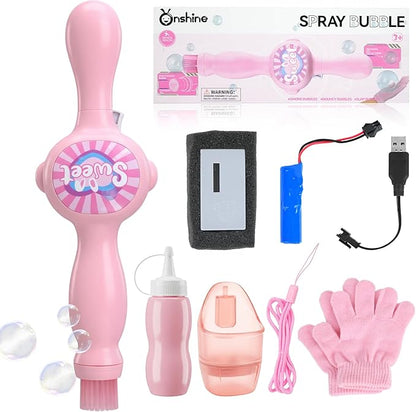 2026 New Fog Bubble Machine, Rechargeable Automatic Electric Smoke Bubble Machine, Magic Smoke Bubble Maker, Colorful Lights & Music, Bubble Fog Game for Parties, Summer, Beaches(Pink)