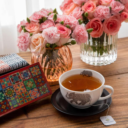 Octavius - Assorted Tea Variety Pack in Tile Motif Design Wooden Box, 6 Flavors, 60 Tea Bags, Black & Green Tea, Tea Gifts for Women & Men