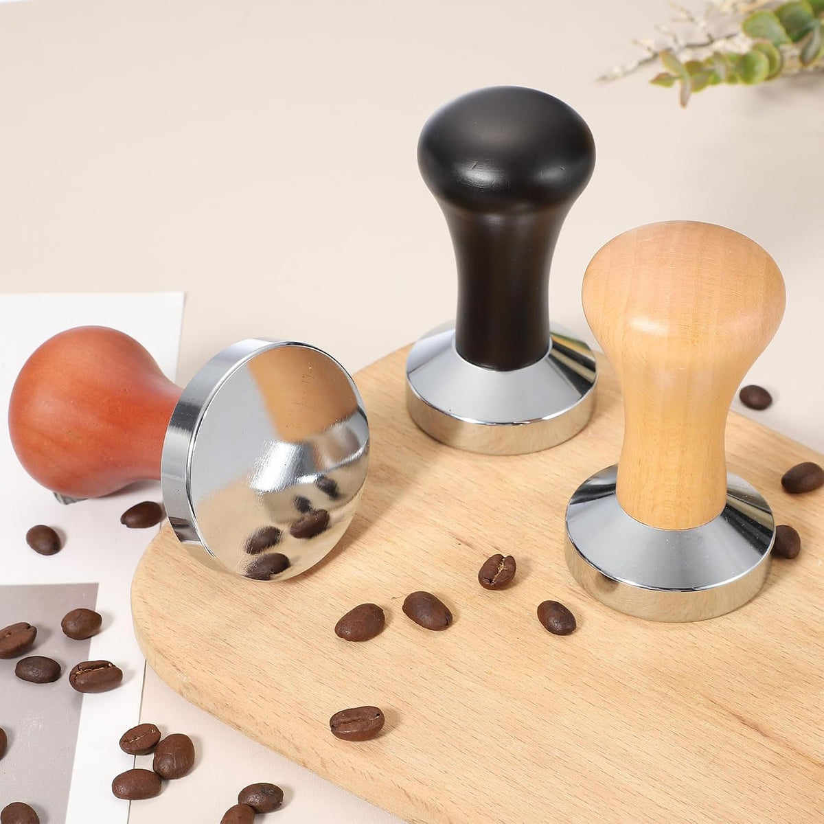uxcell 58mm Coffee Tamper, Stainless Steel Espresso Press Tamper, Espresso Tamper with Wooden Handle Suitable for Coffee Shop, Restaurant Bar