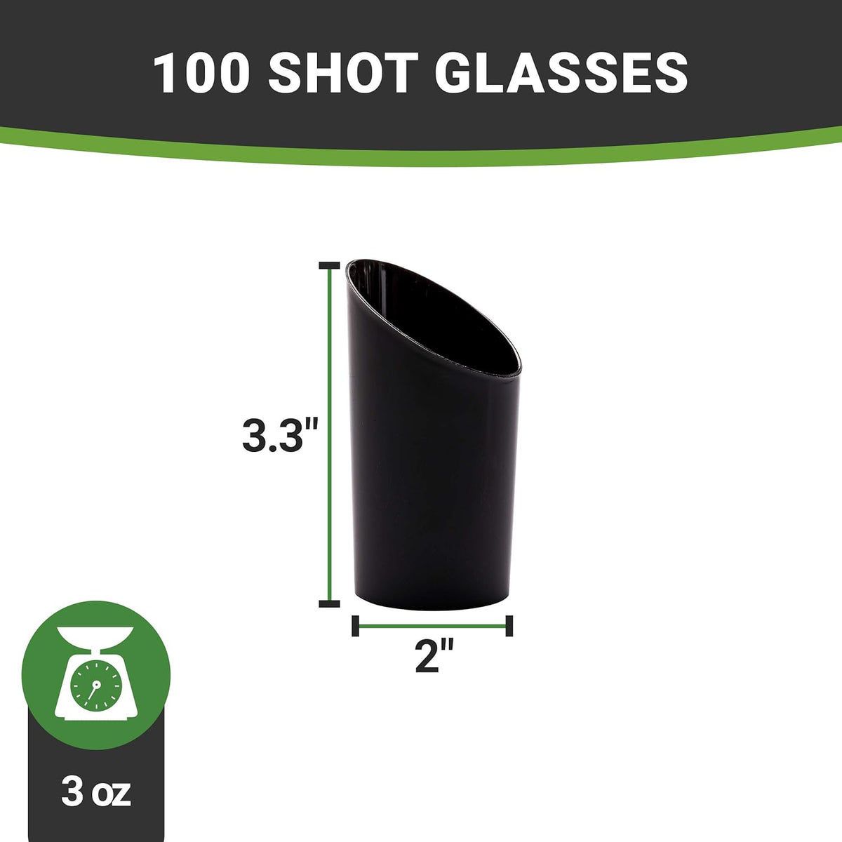 Restaurantware 3 Ounce Shot Glasses 100 Round Incline Cups - With Black Finish Disposable Plastic Shot Glasses For Serving Samples At Wedding
