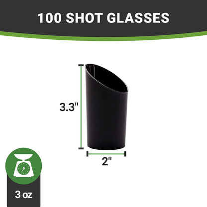 Restaurantware 3 Ounce Shot Glasses 100 Round Incline Cups - With Black Finish Disposable Plastic Shot Glasses For Serving Samples At Wedding