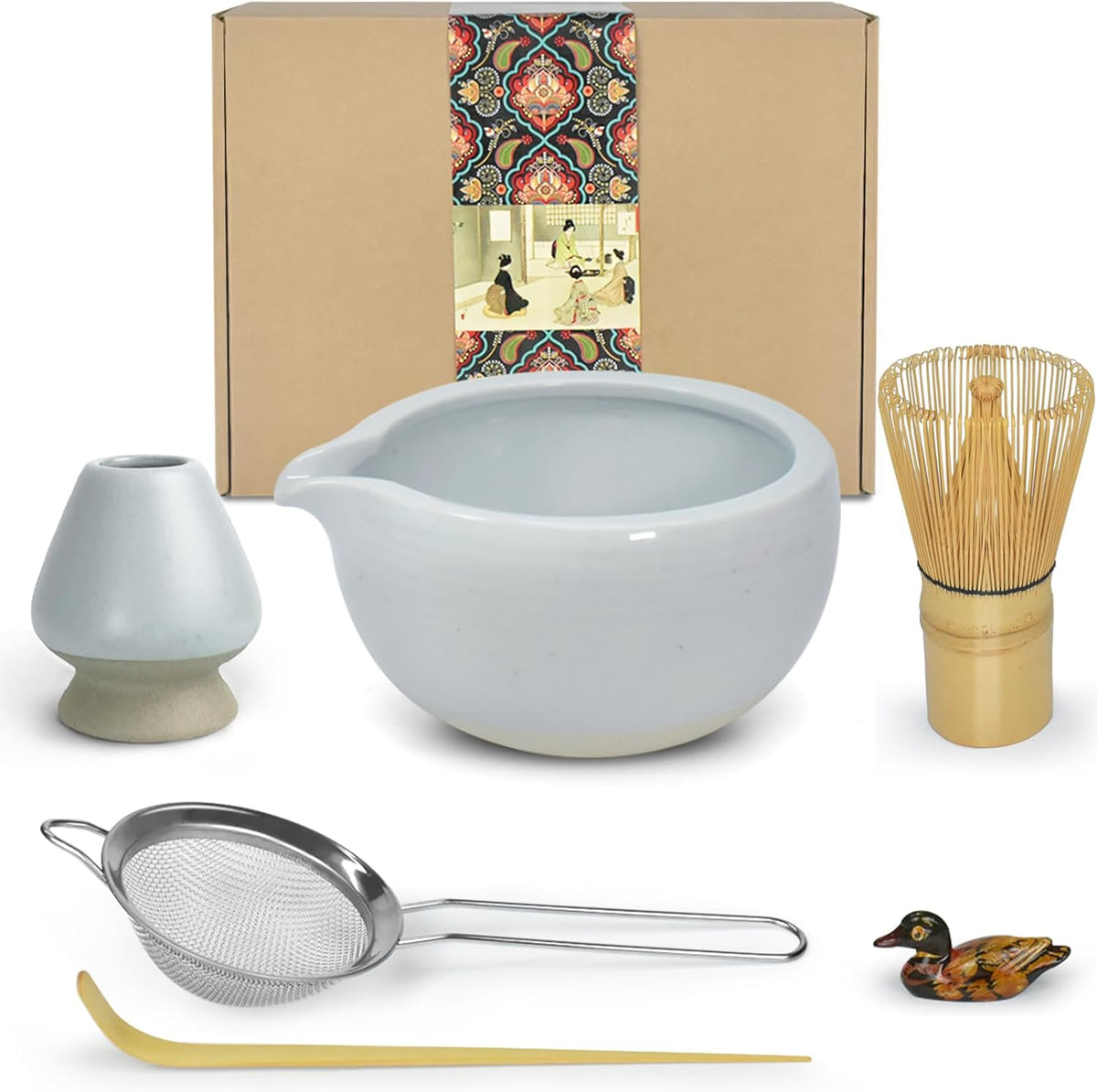 Artcome Matcha Ceremony Kit for Japanese Tea Ceremony, Bowl with Pouring Spout, Whisk, Tea Scoop, Matcha Powder Strainer