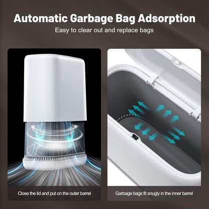 MOPALL Bathroom Trash Can, 3.3 Gallon Slim Garbage Can with Lid, Adsorption Narrow Trash Bin with Press-Top Lid, Plastic Small Waste Basket for Kitchen, Bathroom, Office, Bedroom, Living Room(White)
