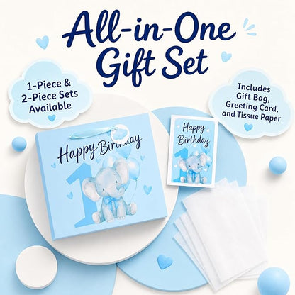 Powbrace 13" Blue Happy Birthday Gift Bag with Tissue Paper and Greeting Card for Party,Happy Birthday Gift Bag for Boys Babies,Gift Bags Medium size(1 PCS Blue Cartoon)